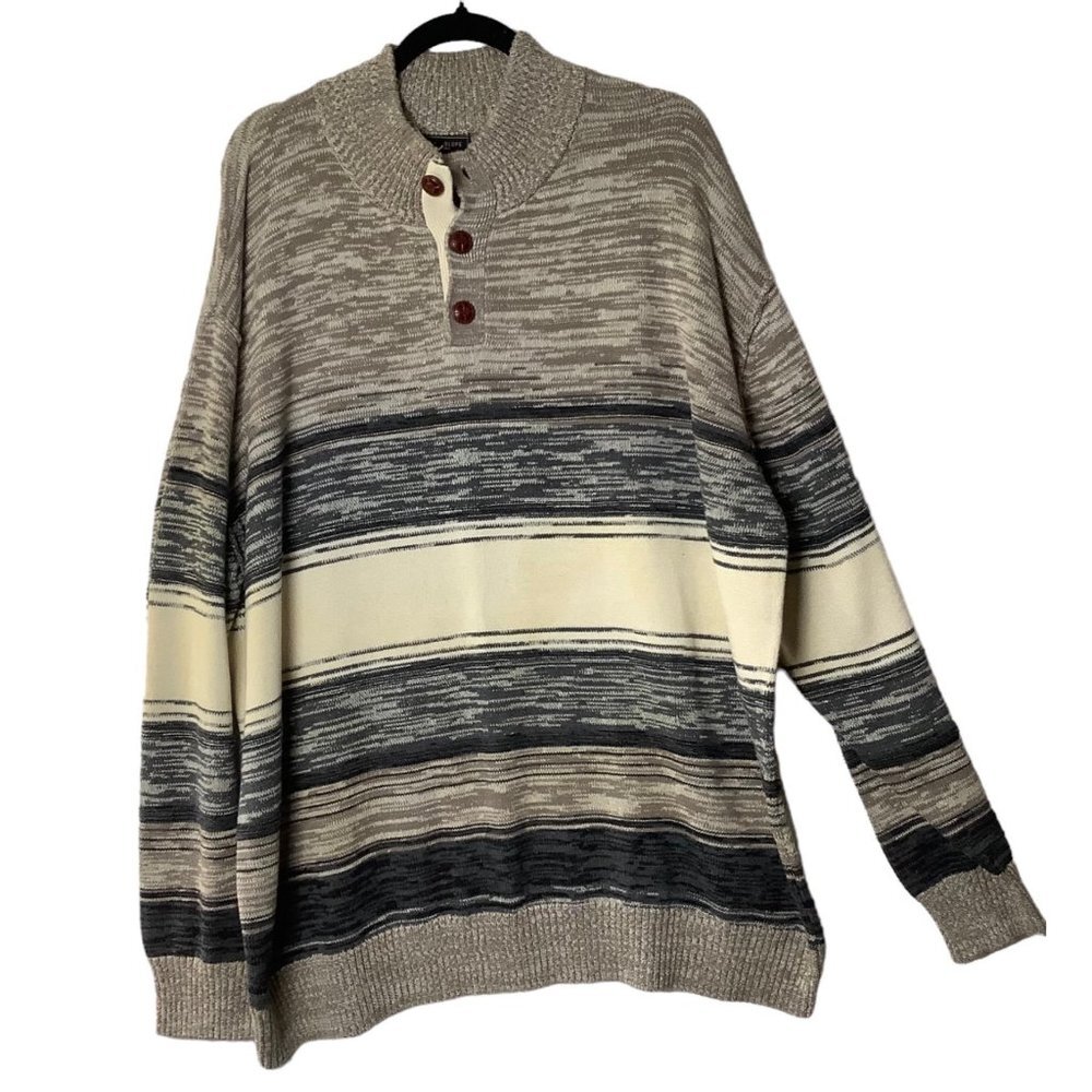 Park Slope New York Sweater Men Size 3X Striped‎ 100% Cotton 3 Button Accent